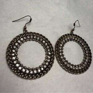 Silver and Crystal Circle Dangle Earrings with Chain Link Detail